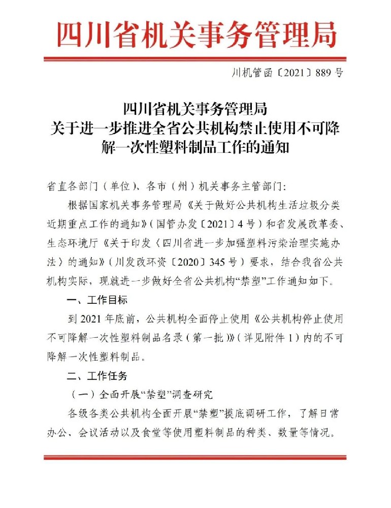 四川發(fā)布：公共機構(gòu)停止使用不可降解一次性塑料制品名錄，今年年底前全面停止使用！